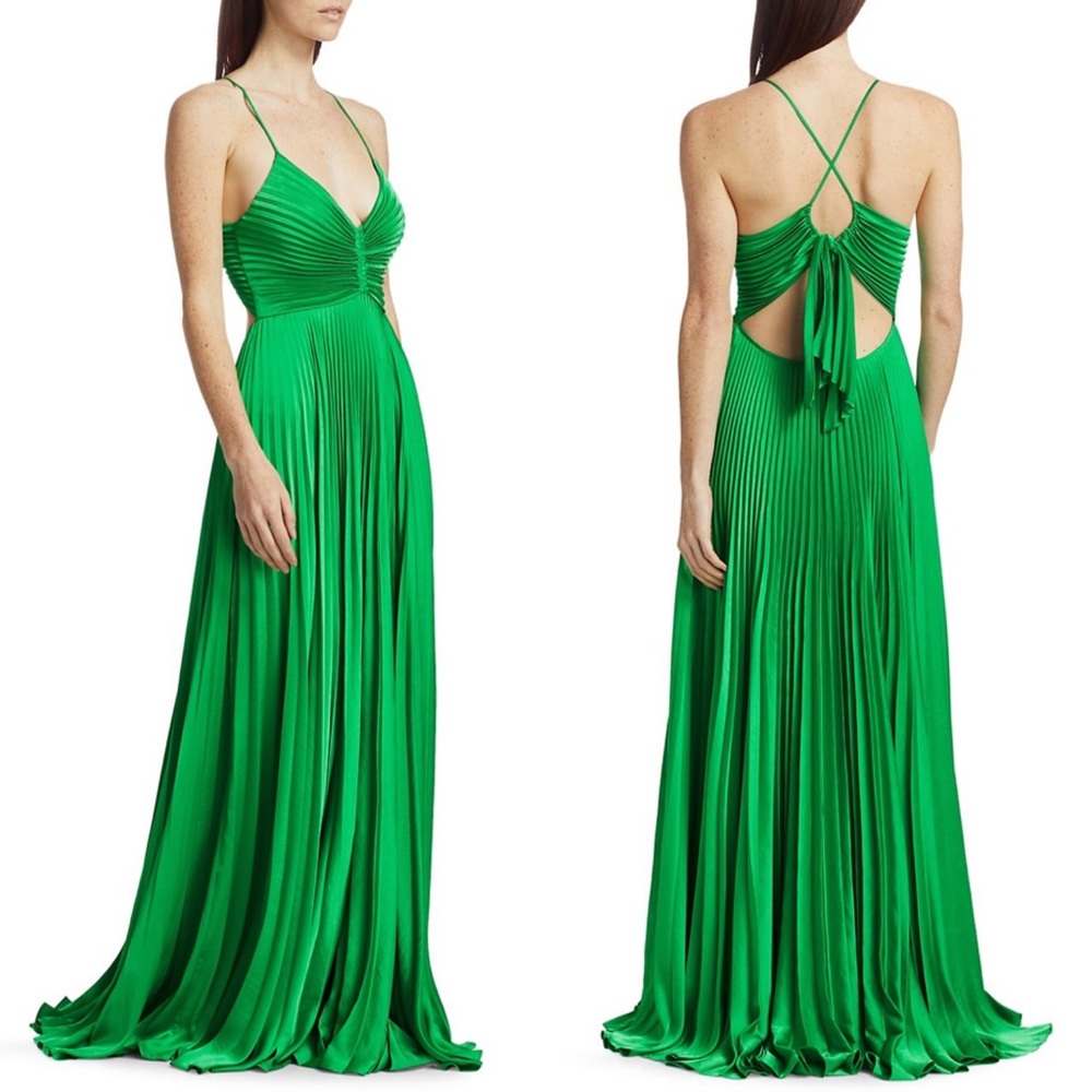 A.L.C. Aries Dress Prickly Pear Green Pleated Gown